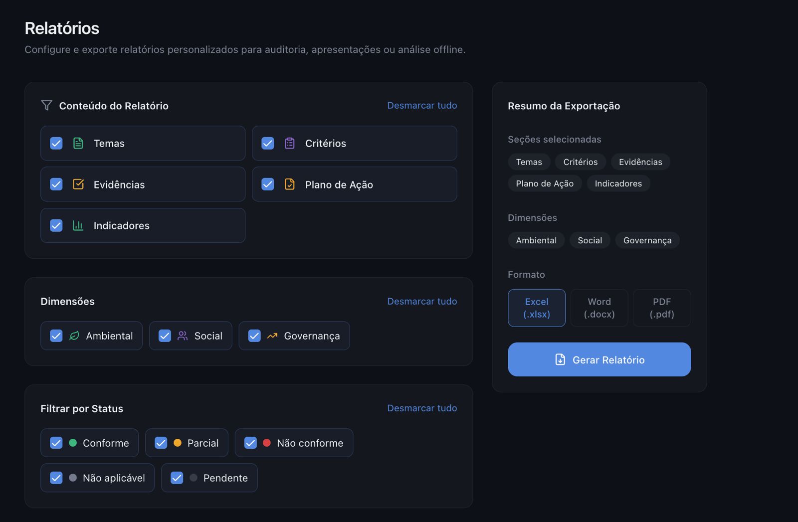 Tela da funcionalidade Gestão de Evidências
